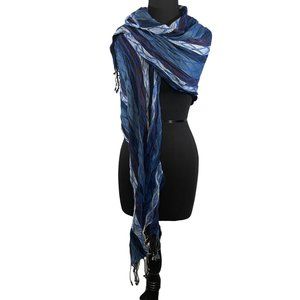 Blue and Brown Woven Scarf Wrap Shawl w/ Fringe